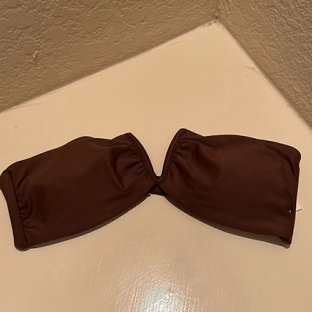 Andie The Scala Womens Medium Bikini Top Brown Strapless Plunge Front NWT